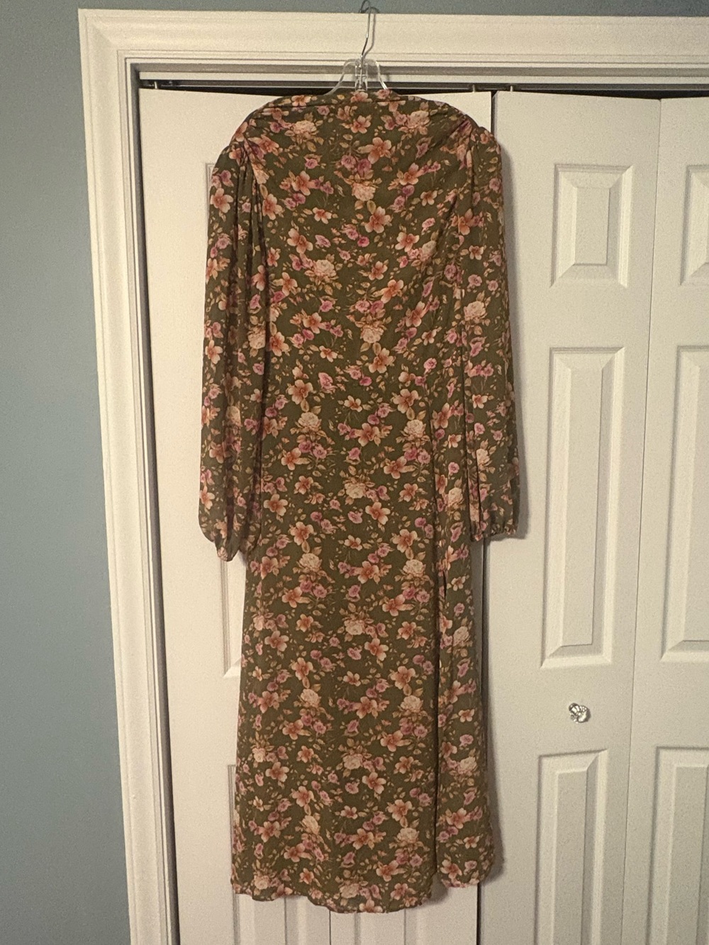 Forever 21 Olive Green Floral Maxi Dress with Pink Blossoms